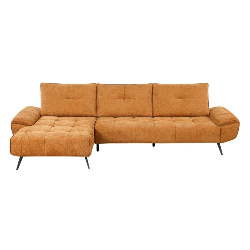 Pemberly Row Chenille 2-Piece Sectional Left Chaise Adjustable Back in Orange