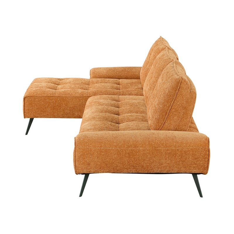 Pemberly Row Chenille 2-Piece Sectional Left Chaise Adjustable Back in Orange