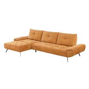Pemberly Row Chenille 2-Piece Sectional Left Chaise Adjustable Back in Orange