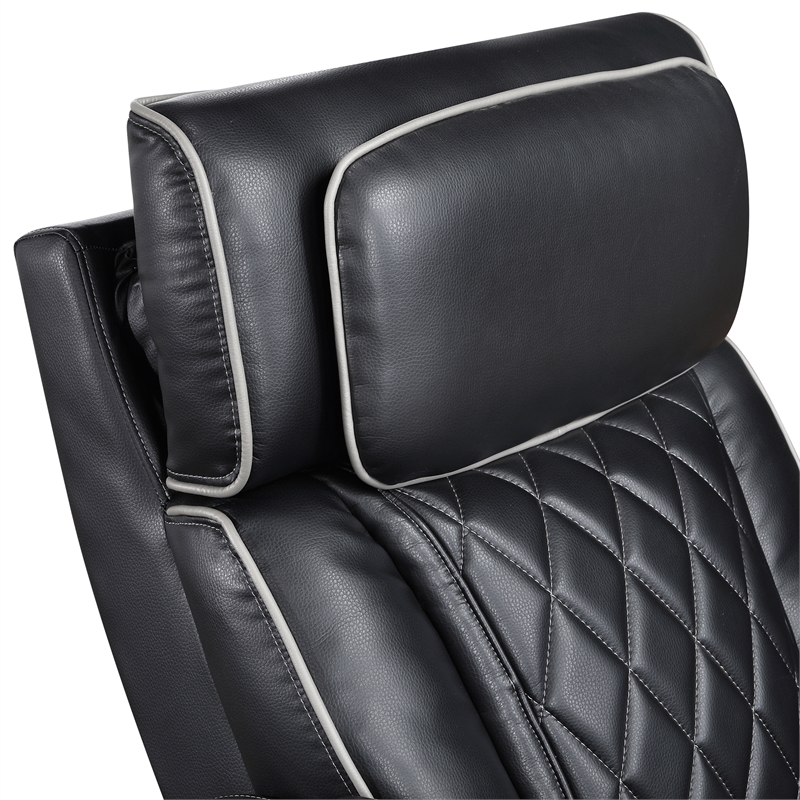 Pemberly Row Faux Leather Power Reclining Loveseat with LED and USB in Black