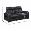 Pemberly Row Faux Leather Power Reclining Loveseat with LED and USB in Black
