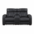 Pemberly Row Faux Leather Power Reclining Loveseat with LED and USB in Black