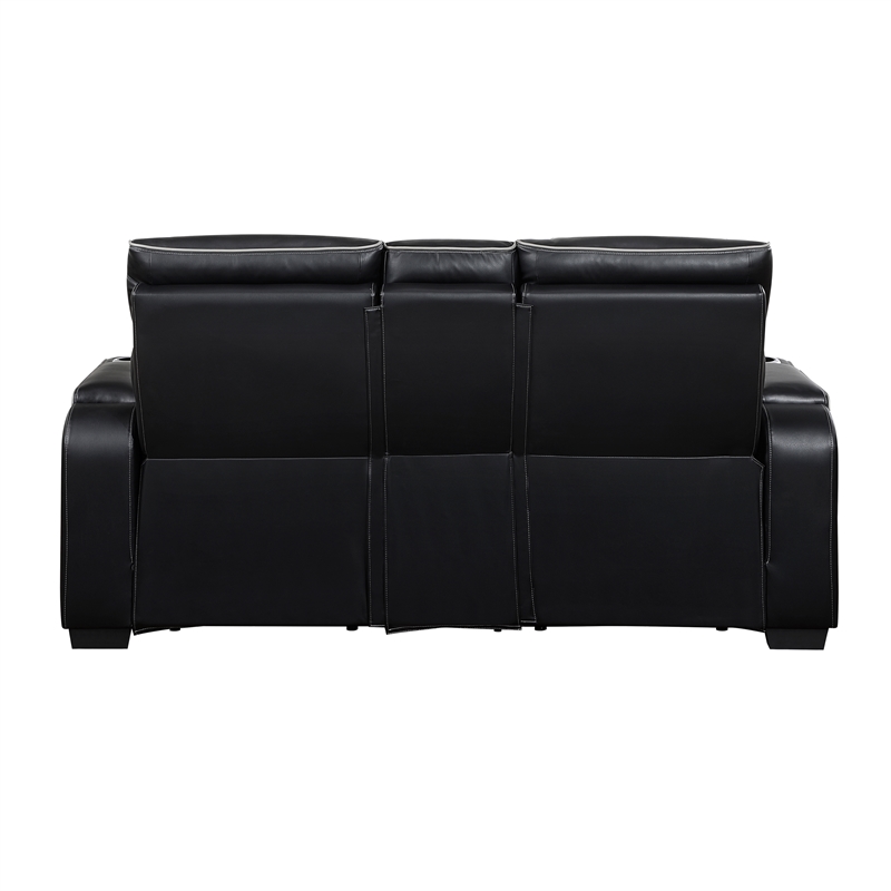 Pemberly Row Faux Leather Power Reclining Loveseat with LED and USB in Black