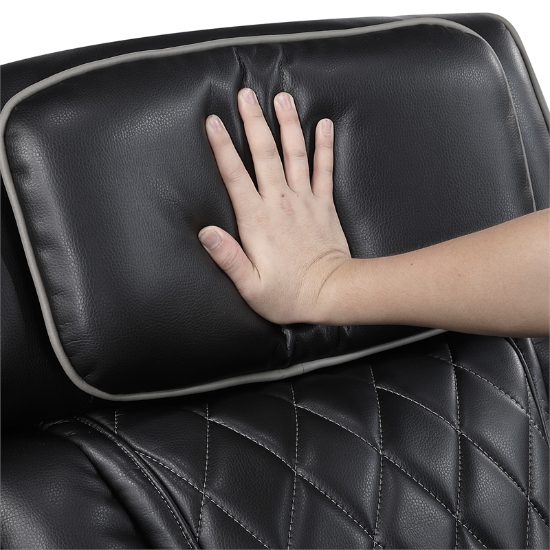 Pemberly Row Faux Leather Power Reclining Sofa with LED USB Wireless in Black