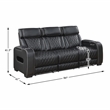 Pemberly Row Faux Leather Power Reclining Sofa with LED USB Wireless in Black