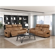 Pemberly Row Faux Leather Power Reclining Loveseat with LED and USB in Brown