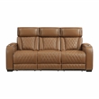 Pemberly Row Faux Leather Power Reclining Loveseat with LED and USB in Brown