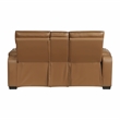 Pemberly Row Faux Leather Power Reclining Loveseat with LED and USB in Brown