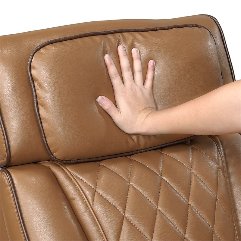 Pemberly Row Faux Leather Power Reclining Sofa LED USB Wireless in Brown