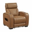 Pemberly Row Faux Leather Power Reclining Sofa LED USB Wireless in Brown