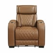 Pemberly Row Faux Leather Power Reclining Sofa LED USB Wireless in Brown