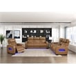 Pemberly Row Faux Leather Power Reclining Sofa LED USB Wireless in Brown