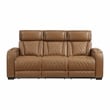 Pemberly Row Faux Leather Power Reclining Sofa LED USB Wireless in Brown