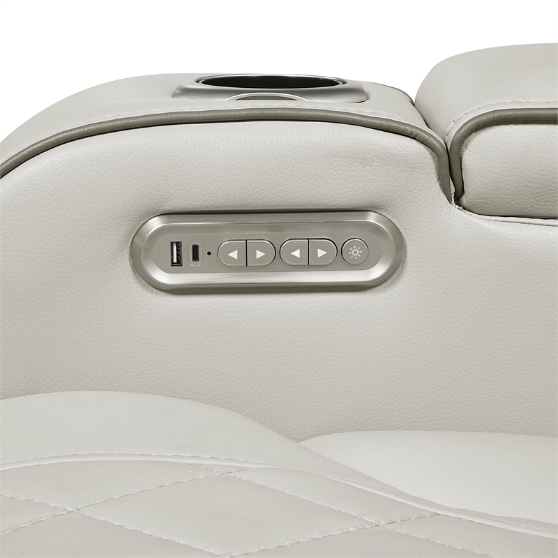 Pemberly Row Faux Leather Power Reclining Loveseat with LED and USB in Taupe