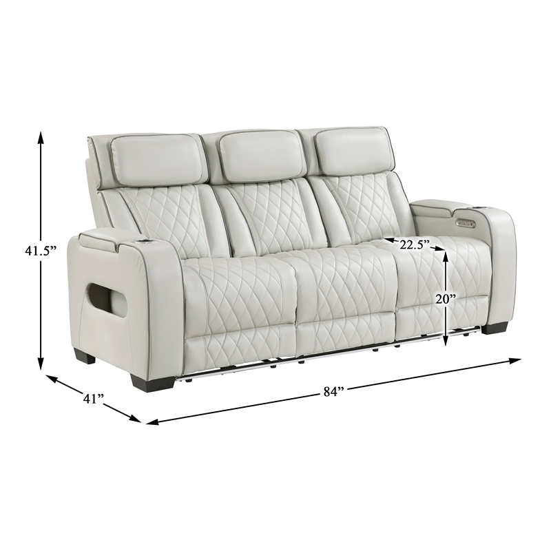 Pemberly Row Faux Leather Power Reclining Loveseat with LED and USB in Taupe