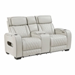 Pemberly Row Faux Leather Power Reclining Loveseat with LED and USB in Taupe