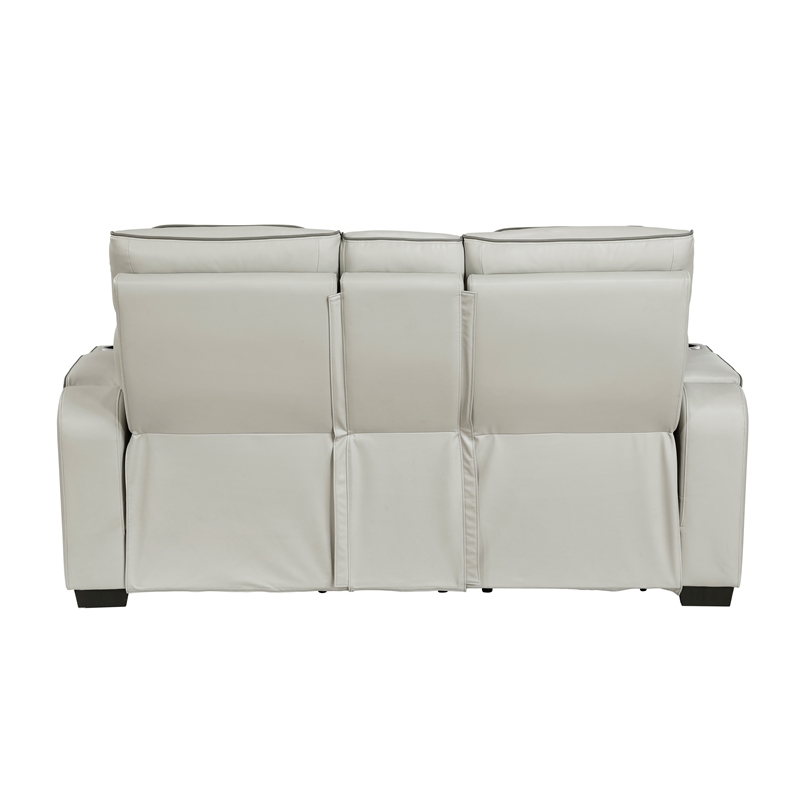 Pemberly Row Faux Leather Power Reclining Loveseat with LED and USB in Taupe