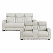 Pemberly Row Faux Leather Power Reclining Loveseat with LED and USB in Taupe