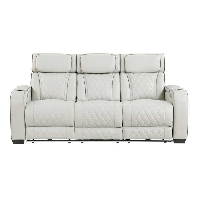 Pemberly Row Faux Leather Power Reclining Sofa LED USB Wireless in Taupe