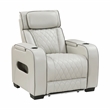 Pemberly Row Faux Leather Power Reclining Sofa LED USB Wireless in Taupe