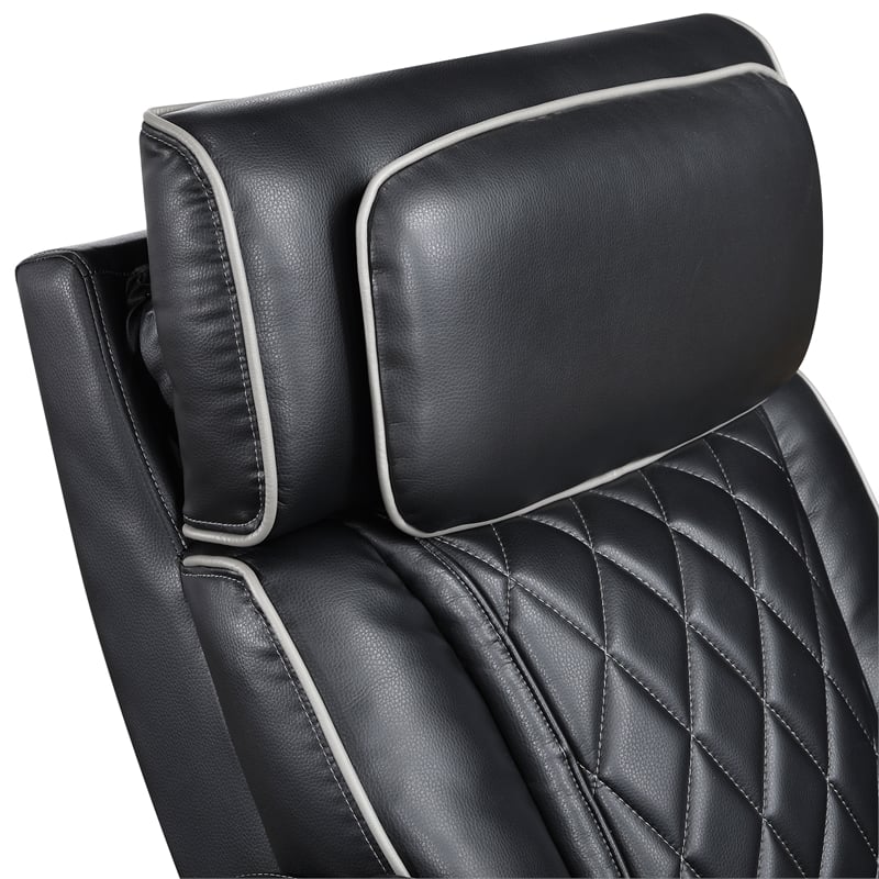 Pemberly Row Faux Leather Power Reclining Loveseat LED USB Console in Black