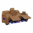 Pemberly Row Faux Leather Power Reclining Loveseat LED USB Console in Brown