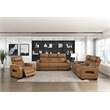 Pemberly Row Faux Leather Power Reclining Sofa LED Wireless USB in Brown