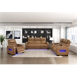 Pemberly Row Faux Leather Power Reclining Sofa LED Wireless USB in Brown