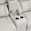 Pemberly Row Faux Leather Power Reclining Loveseat LED USB Console in Taupe