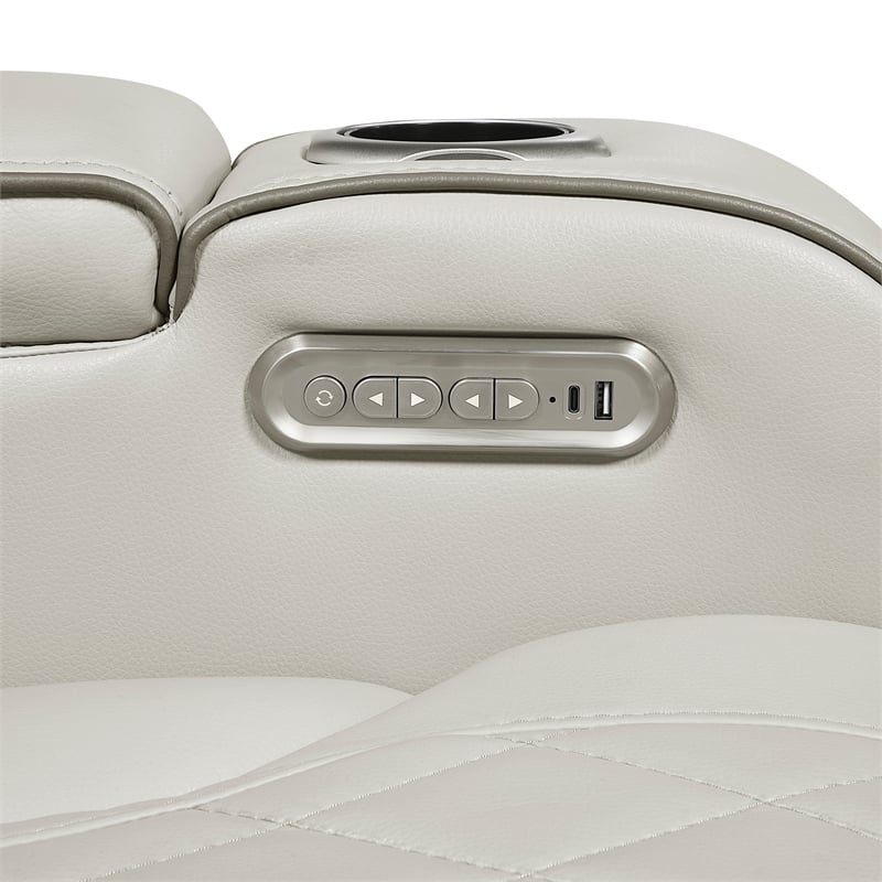 Pemberly Row Faux Leather Power Reclining Loveseat LED USB Console in Taupe