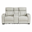 Pemberly Row Faux Leather Power Reclining Loveseat LED USB Console in Taupe