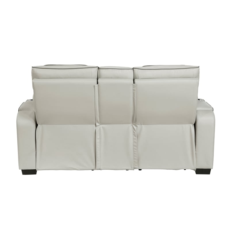 Pemberly Row Faux Leather Power Reclining Loveseat LED USB Console in Taupe