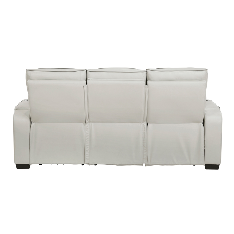 Pemberly Row Faux Leather Power Reclining Sofa LED Wireless USB in Taupe