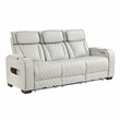 Pemberly Row Faux Leather Power Reclining Sofa LED Wireless USB in Taupe
