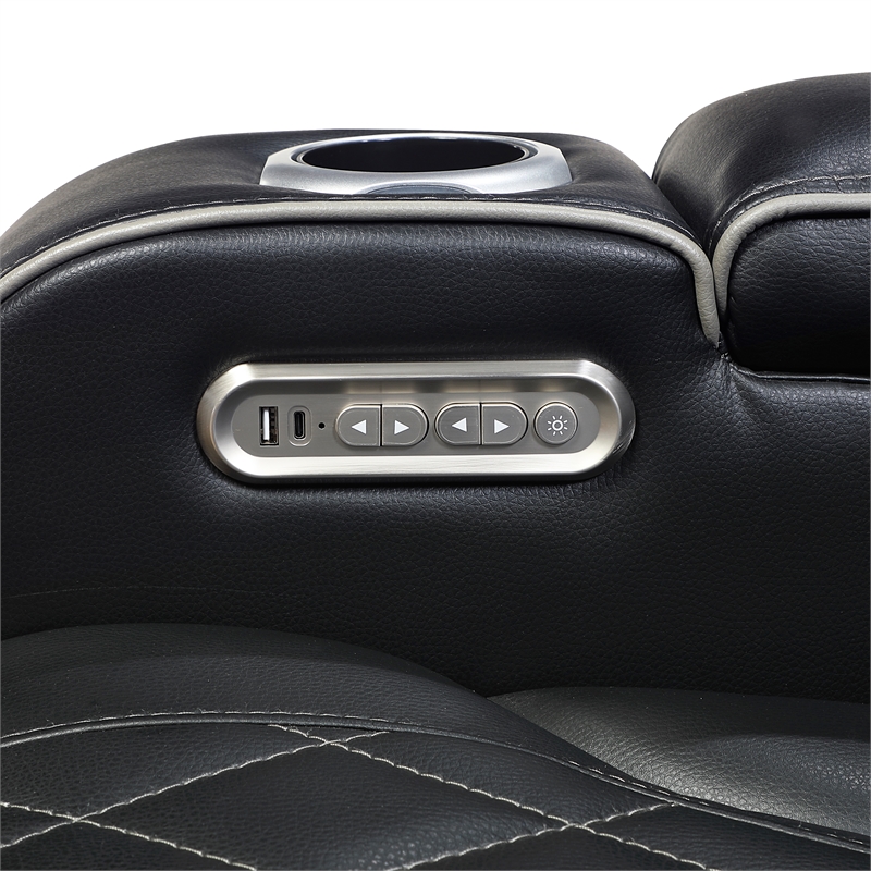 Pemberly Row Faux Leather Power Recliner with LED USB Storage Arms in Black