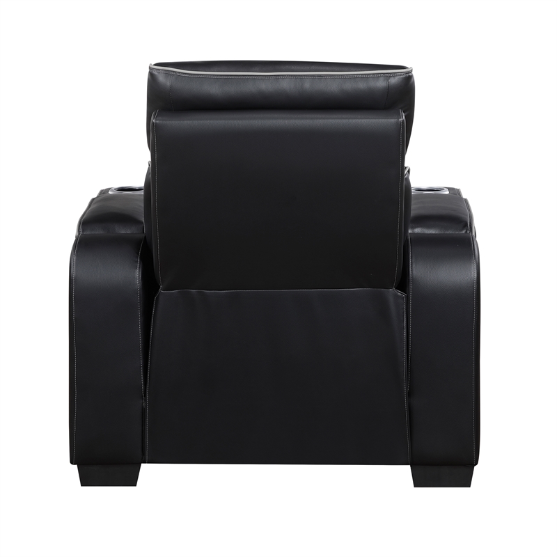 Pemberly Row Faux Leather Power Recliner with LED USB Storage Arms in Black
