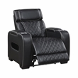 Pemberly Row Faux Leather Power Recliner with LED USB Storage Arms in Black