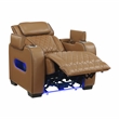 Pemberly Row Faux Leather Power Recliner with LED USB Storage Arms in Brown