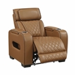 Pemberly Row Faux Leather Power Recliner with LED USB Storage Arms in Brown
