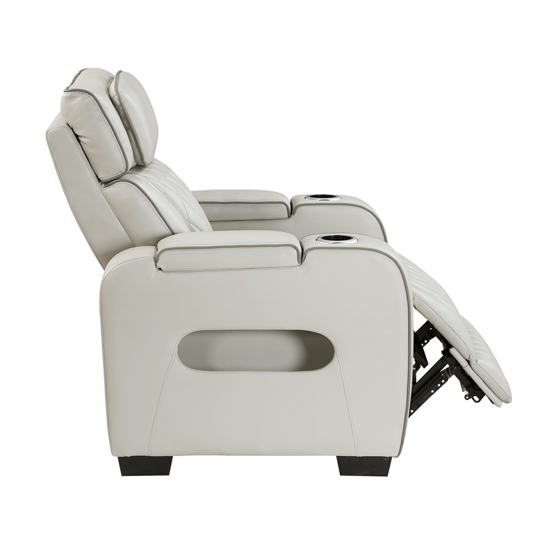 Pemberly Row Faux Leather Power Recliner with LED USB Storage Arms in Taupe
