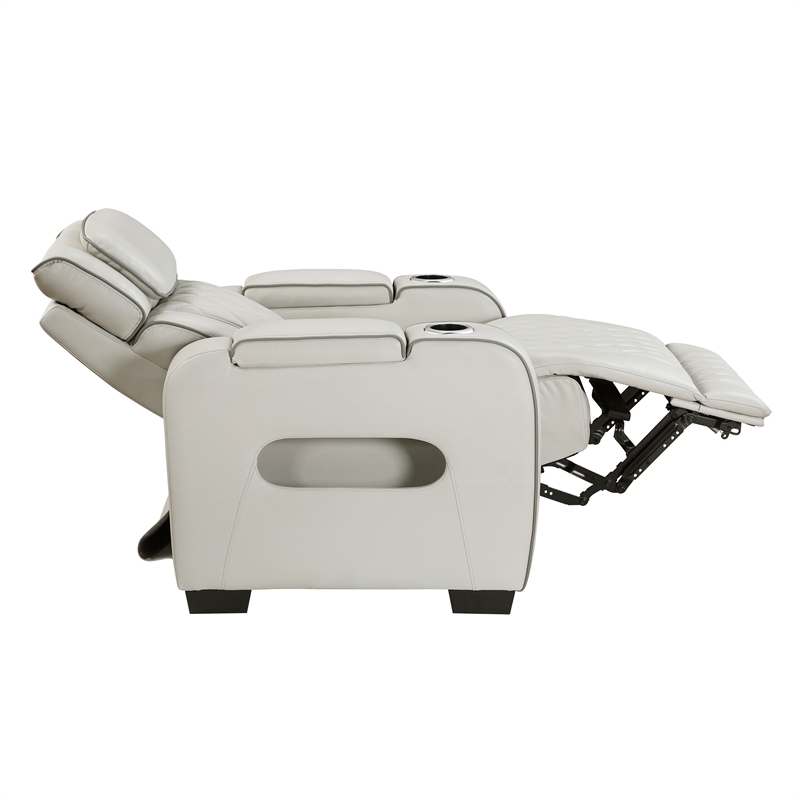 Pemberly Row Faux Leather Power Recliner with LED USB Storage Arms in Taupe
