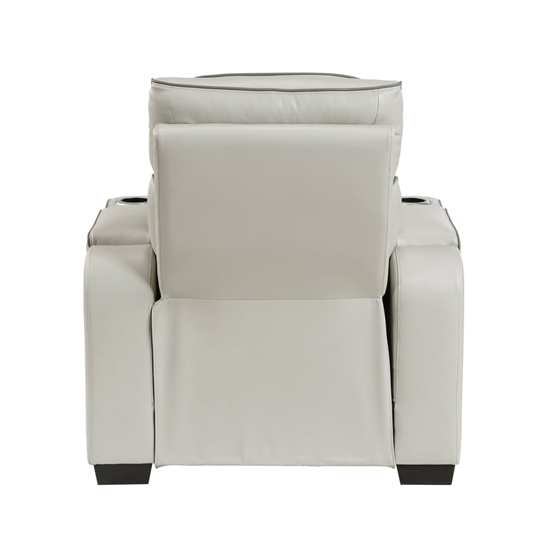 Pemberly Row Faux Leather Power Recliner with LED USB Storage Arms in Taupe