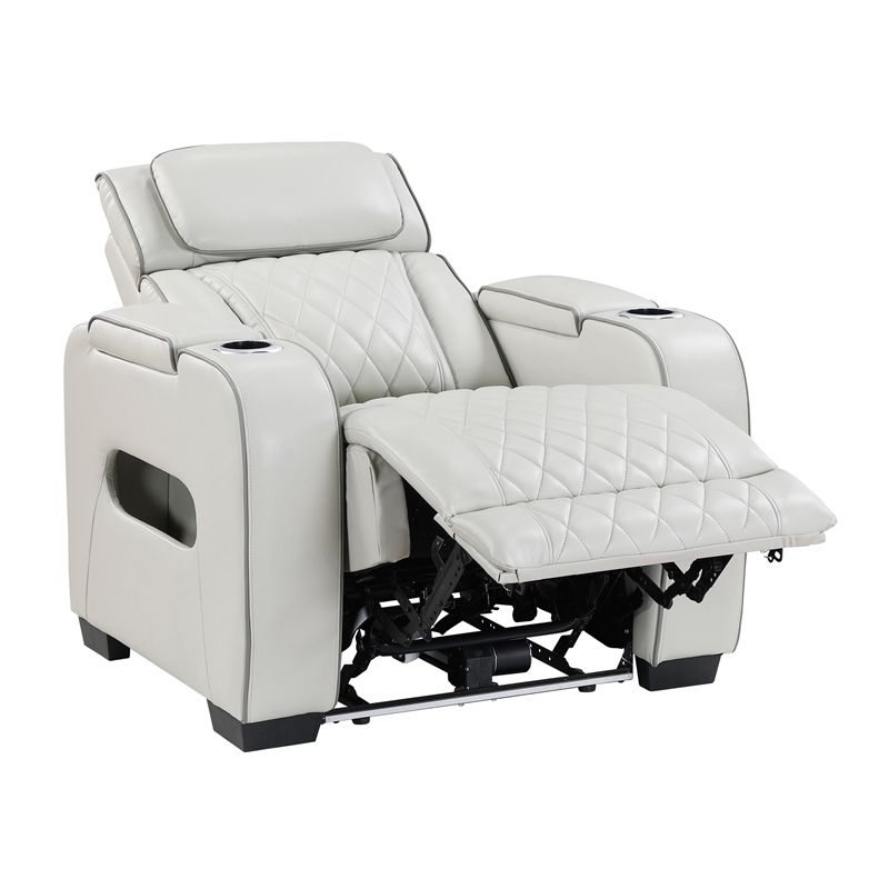 Pemberly Row Faux Leather Power Recliner with LED USB Storage Arms in Taupe