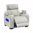 Pemberly Row Faux Leather Power Recliner with LED USB Storage Arms in Taupe