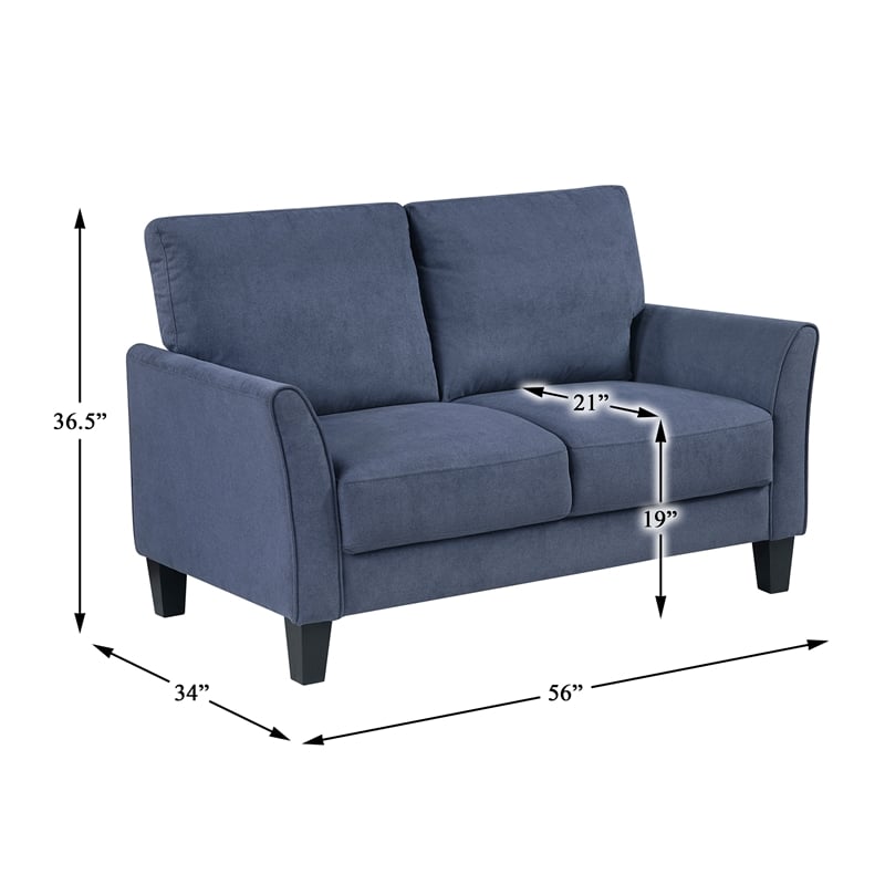 Pemberly Row Textured Fabric Loveseat with Flared Arms in Blue