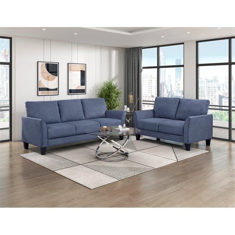 Pemberly Row Textured Fabric Sofa with Flared Arms Pocket Coils in Blue