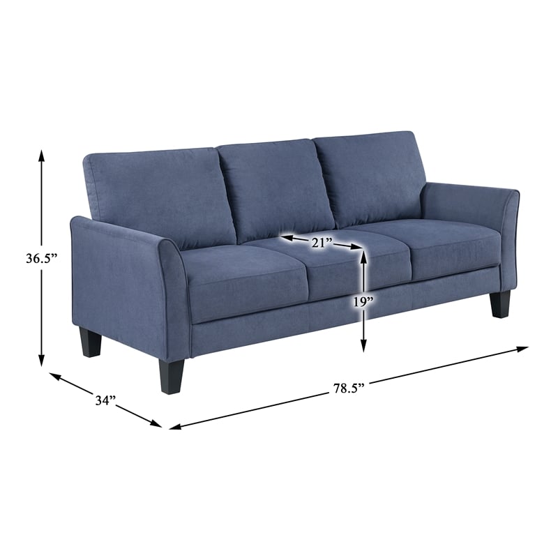 Pemberly Row Textured Fabric Sofa with Flared Arms Pocket Coils in Blue