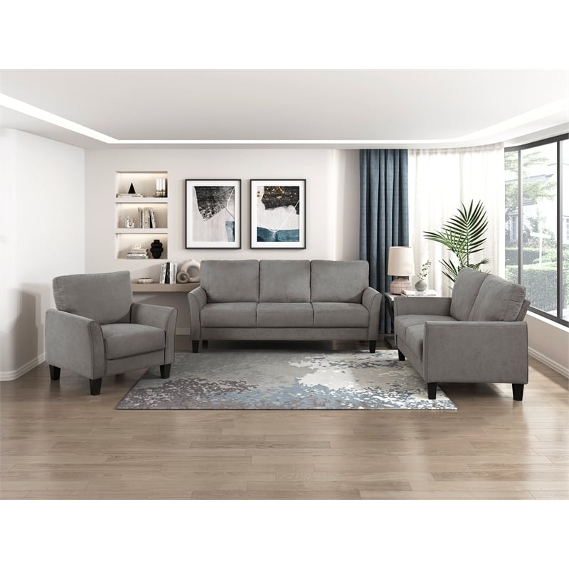 Pemberly Row Textured Fabric Loveseat with Flared Arms in Chocolate