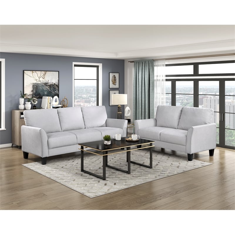 Pemberly Row Textured Fabric Loveseat with Flared Arms in Gray
