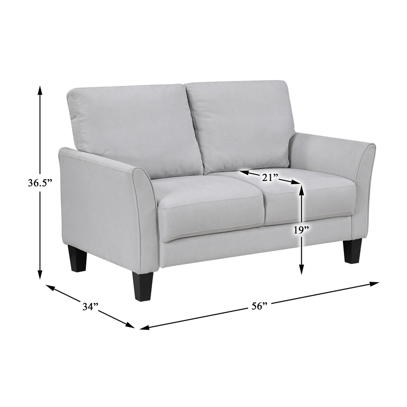 Pemberly Row Textured Fabric Loveseat with Flared Arms in Gray